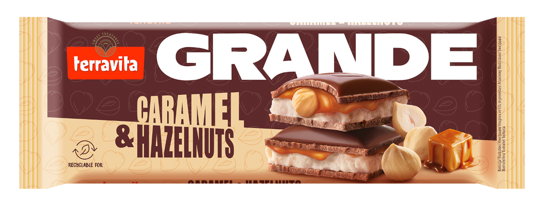 Czekolada mleczna z nadzieniem karmelowo-jogurtowym i z orzechami laskowymi