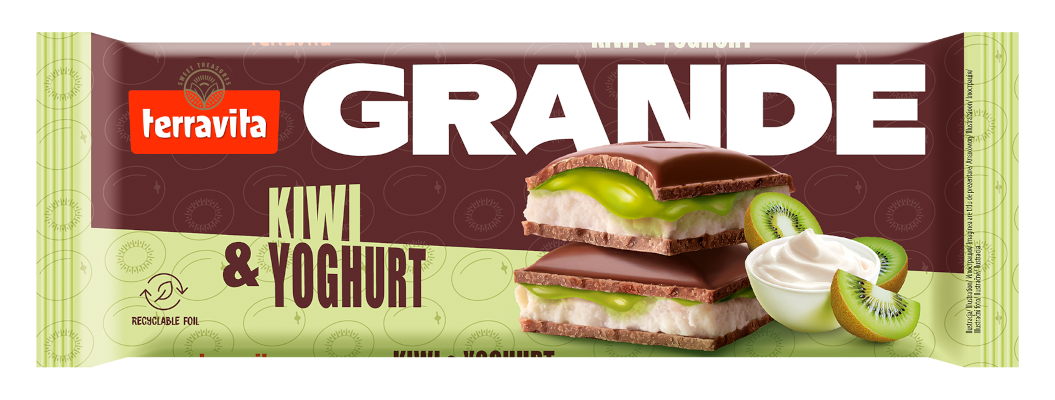 Milk chocolate with kiwi and yogurt filling