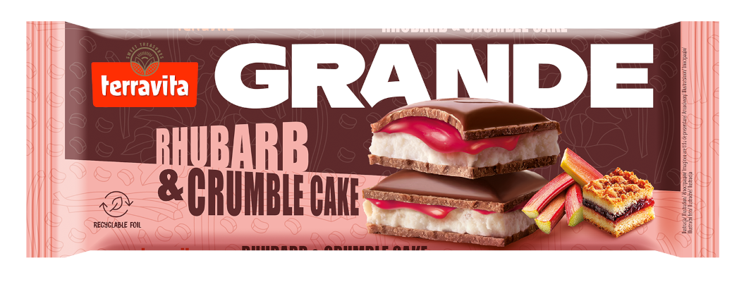 Czekolada mleczna z nadzieniem kruchego ciasta z rabarbarem